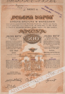 [akcja, 1921] "Polska Nafta" Spółka Akcyjna w Warszawie