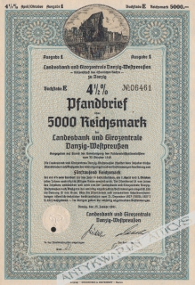 [list zastawny] 4 1/2% Pfandbrief uber 5000 Reichsmark der Landesbank und Girozentrale Danzig-Westpreussen