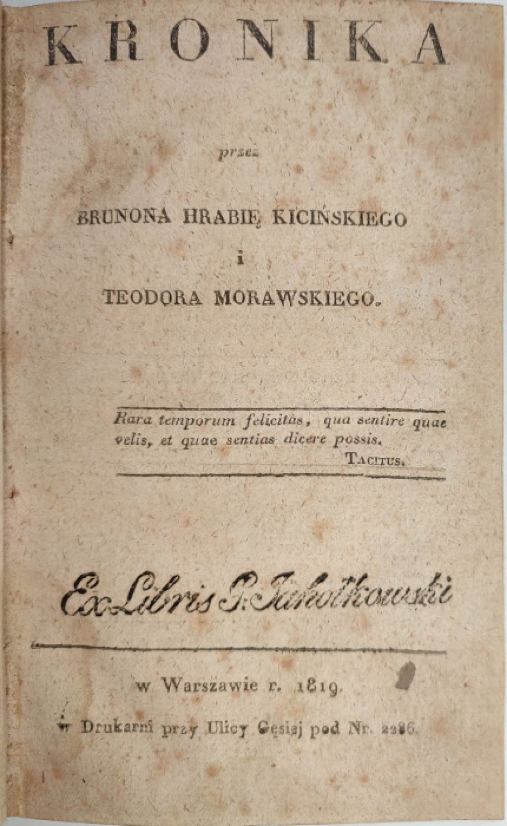 Kronika przez Brunona Hrabię Kicińskiego i Teodora Morawskiego