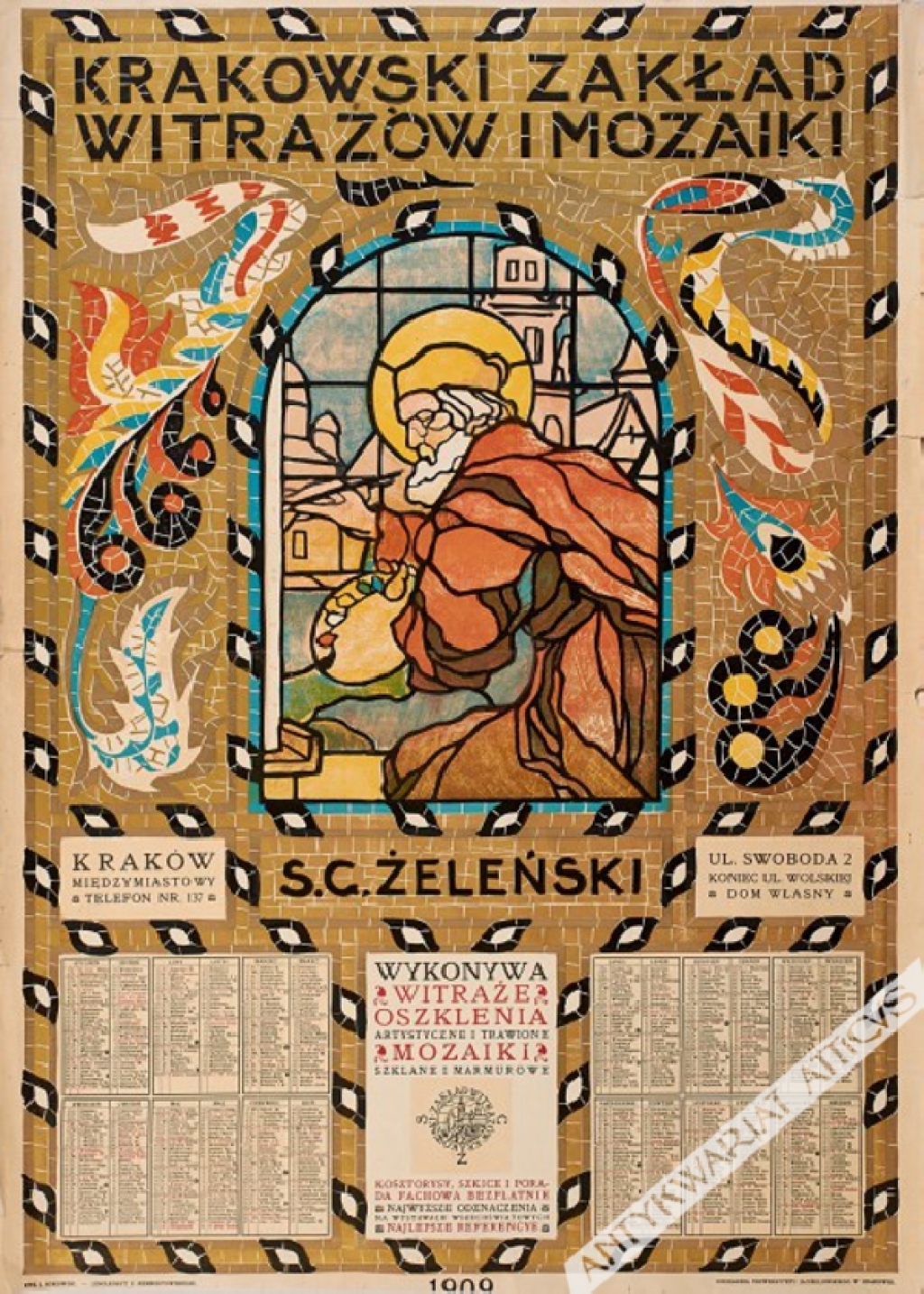 [plakat, 1909] Krakowski zakład witraży S. G. Żeleński.